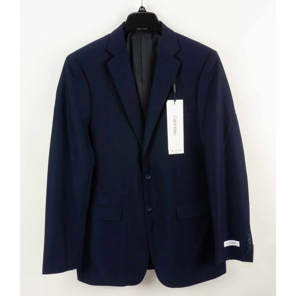 $295 Calvin Klein Textured Twill Stretch Slim Fit Sport Coat Men's 40L Navy Blue